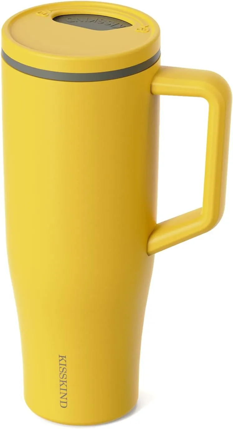 KISSKIND 40 oz Tumbler with Handle and Straw | 100% Leakproof Insulated Tumbler with Lid and Straw | Stainless Steel Water Bottle | Cup Holder Friendly Base | Ginger