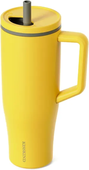 KISSKIND 40 oz Tumbler with Handle and Straw | 100% Leakproof Insulated Tumbler with Lid and Straw | Stainless Steel Water Bottle | Cup Holder Friendly Base | Ginger