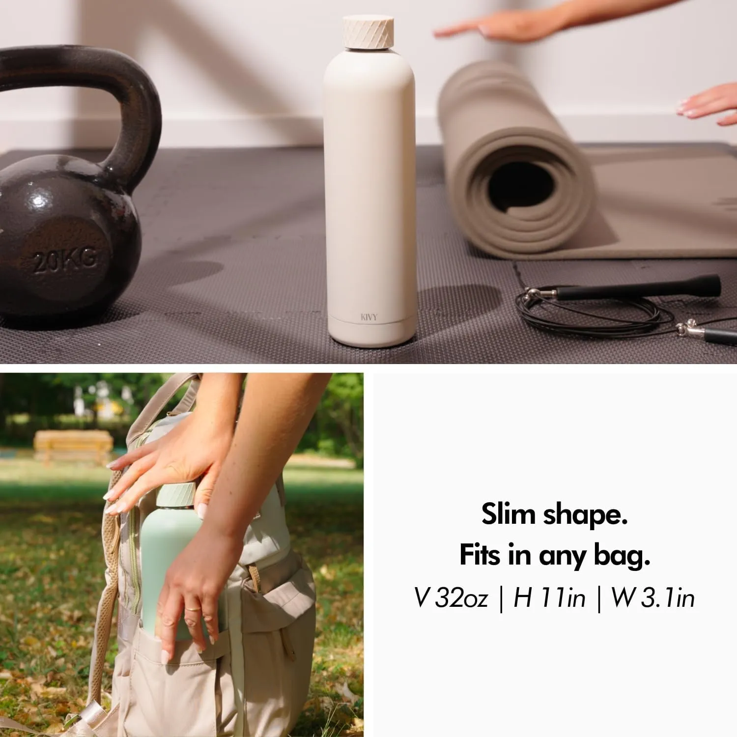 KIVY 32oz Stainless Steel Insulated Water Bottle - Leak Proof, Keeps Cold Up to 24 Hours, Hot Up to 18 Hours - Dishwasher Safe, Scratch Resistant - BPA Free - Cream White