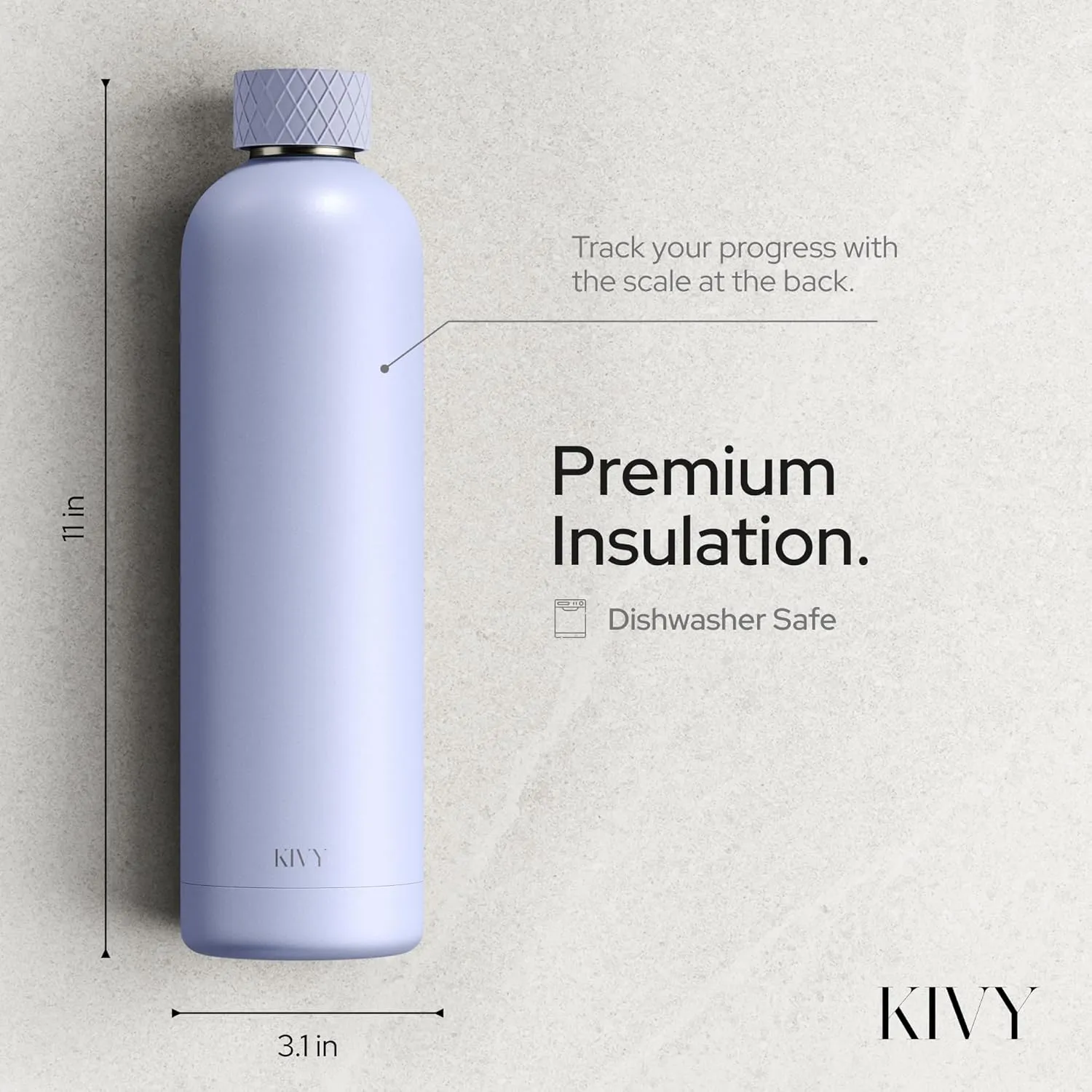 KIVY 32oz Stainless Steel Insulated Water Bottle - Leak Proof, Keeps Cold Up to 24 Hours, Hot Up to 18 Hours - Dishwasher Safe, Scratch Resistant - BPA Free - Cream White
