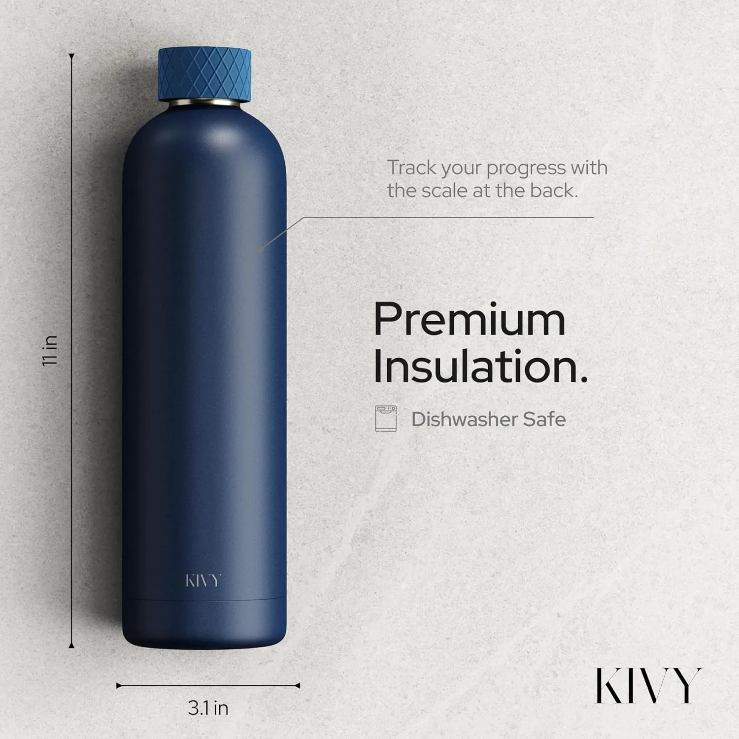 KIVY Stainless Steel Insulated 32oz Water Bottle - Blue Twist Top Bottle for Adults