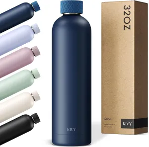 KIVY Stainless Steel Insulated 32oz Water Bottle - Blue Twist Top Bottle for Adults