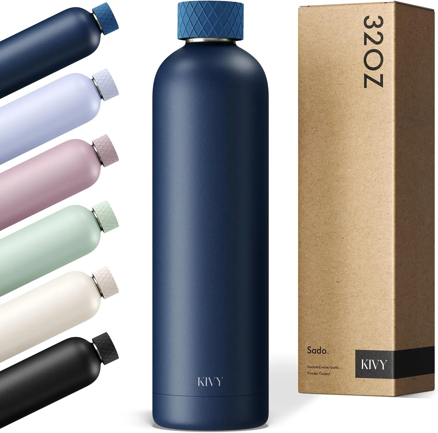 KIVY Stainless Steel Insulated 32oz Water Bottle - Blue Twist Top Bottle for Adults