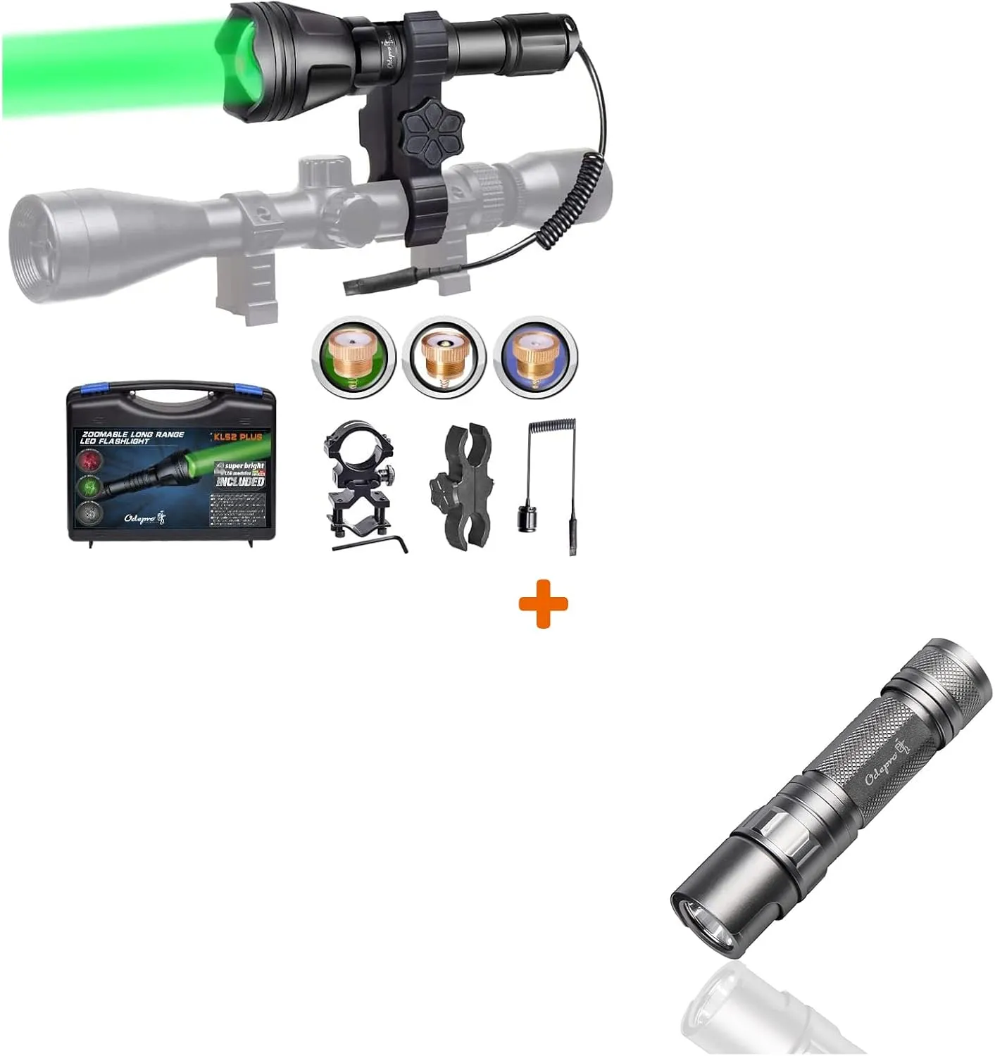 KL52Plus Zoomable Hunting Flashlight with Red Green White and IR850 Light LED MR18 EDC Pocket-Size Flashlight Bundle