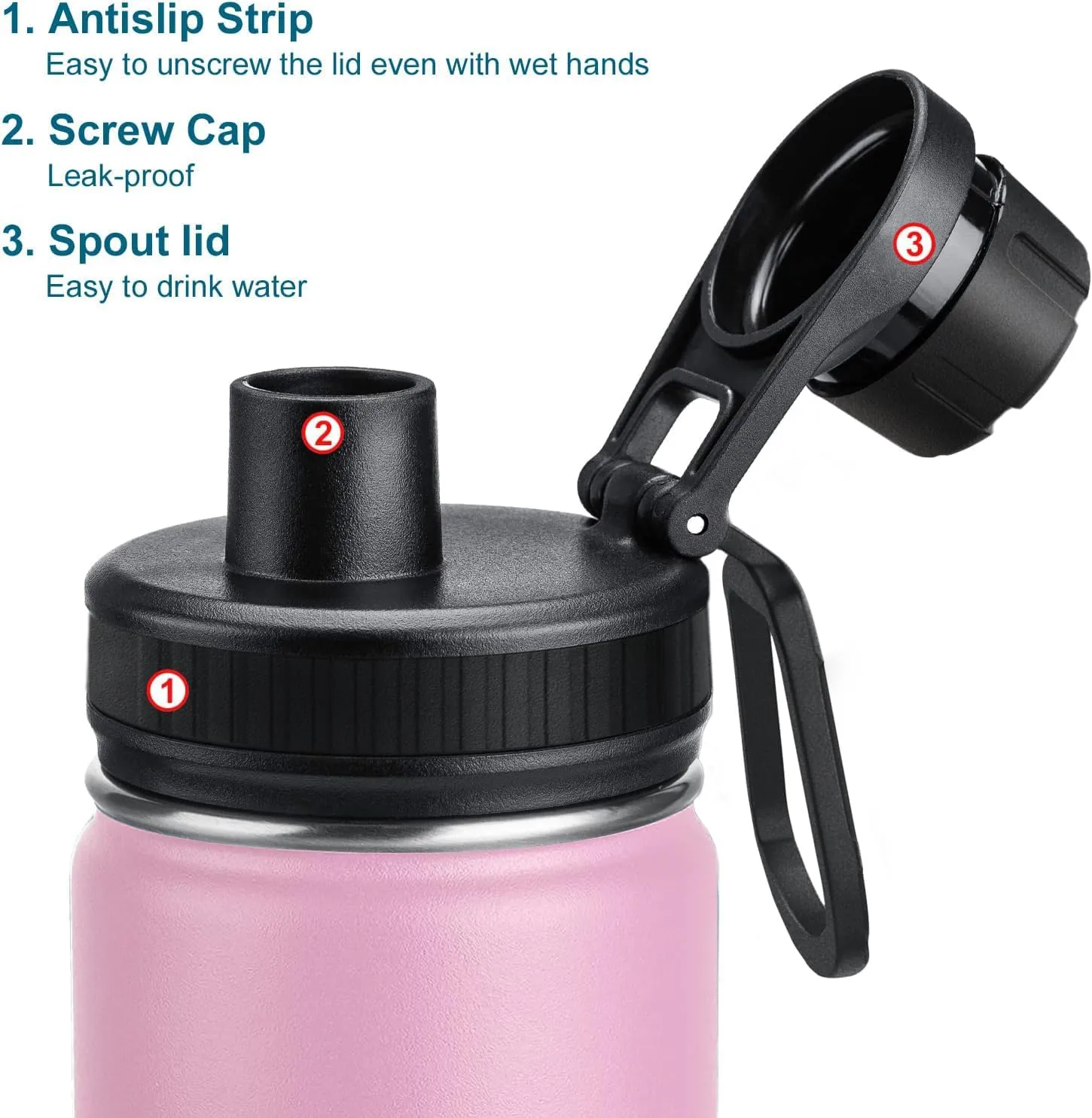 koodee Insulated Water Bottle, 32 oz Stainless Steel Double Wall Vacuum Wide Mouth Sport Bottle with Leakproof Spout Lid (Pink)