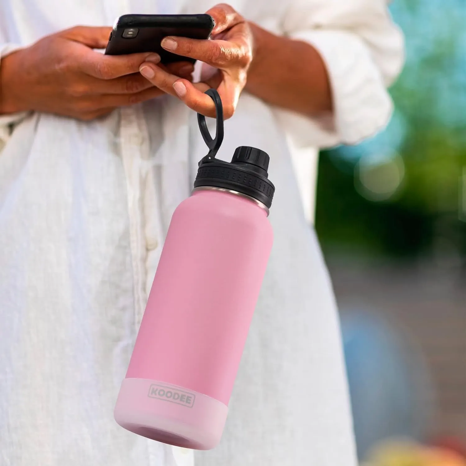 koodee Insulated Water Bottle, 32 oz Stainless Steel Double Wall Vacuum Wide Mouth Sport Bottle with Leakproof Spout Lid (Pink)