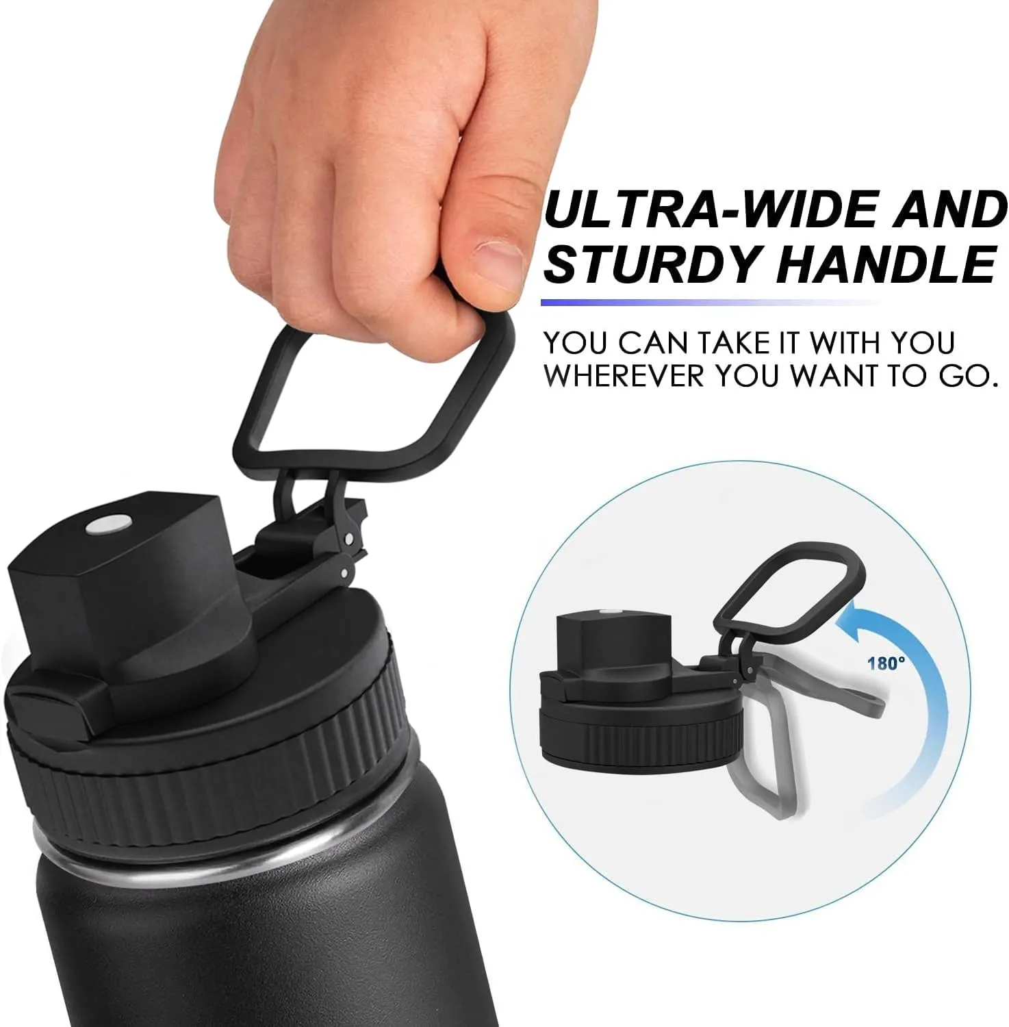 Koodee Water Bottle for Boy 16 oz Stainless Steel Vacuum Insulated Wide Mouth Sports Water Bottle with Straw Lid-Reusable Metal Water Flask BPA Free (Black)
