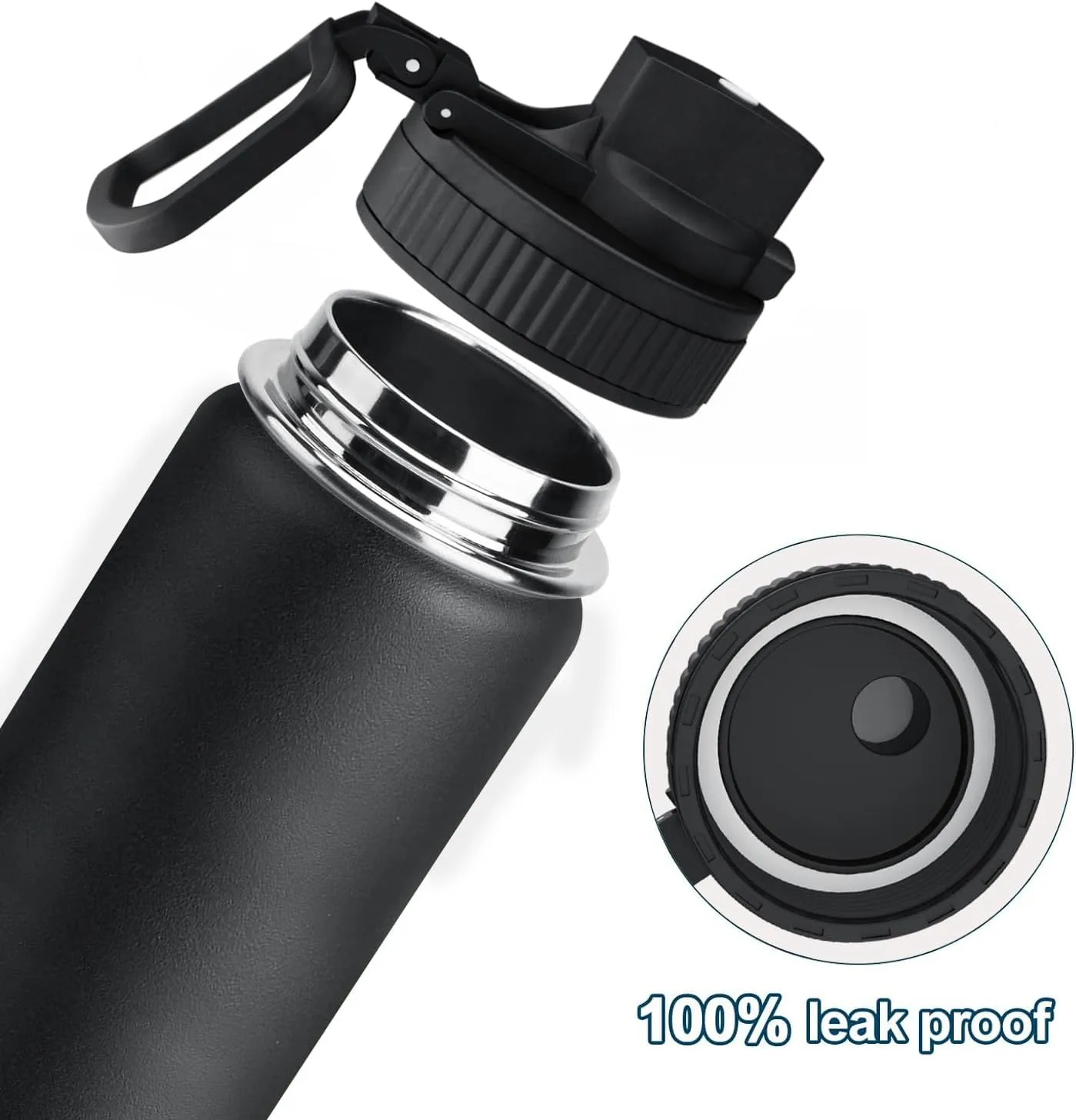 Koodee Water Bottle for Boy 16 oz Stainless Steel Vacuum Insulated Wide Mouth Sports Water Bottle with Straw Lid-Reusable Metal Water Flask BPA Free (Black)