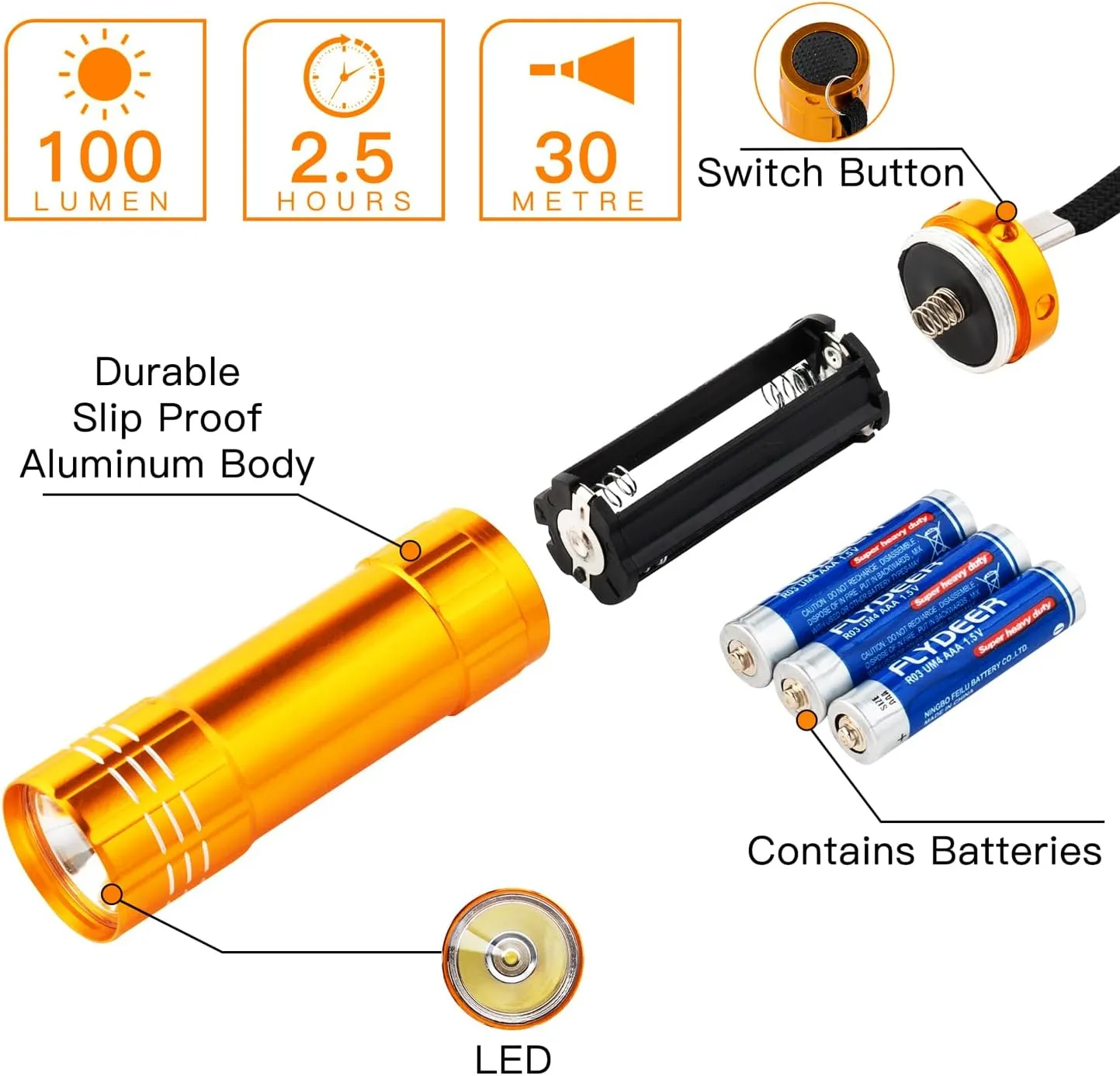 KunHe 24 Pack Small Mini Flashlights Bulk with Batteries Aluminum LED Flash Lights for Party Favor Camping Gift to Christmas Stocking Stuffers