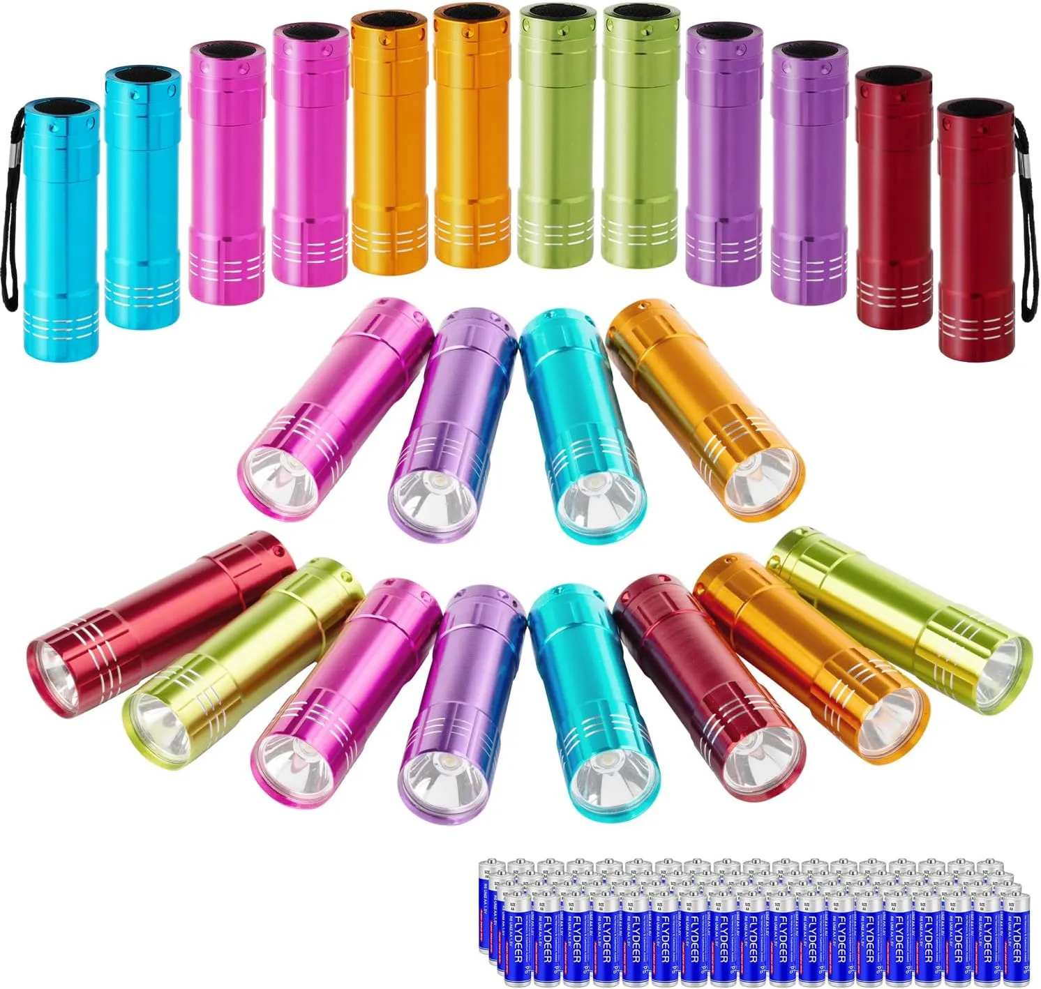 KunHe 24 Pack Small Mini Flashlights Bulk with Batteries Aluminum LED Flash Lights for Party Favor Camping Gift to Christmas Stocking Stuffers
