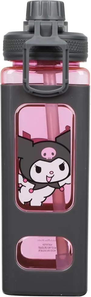 Kuromi Playful Poses 24 Oz Square Plastic Water Bottle