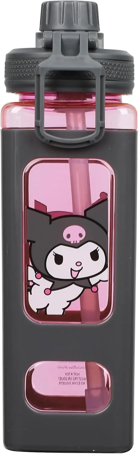 Kuromi Playful Poses 24 Oz Square Plastic Water Bottle