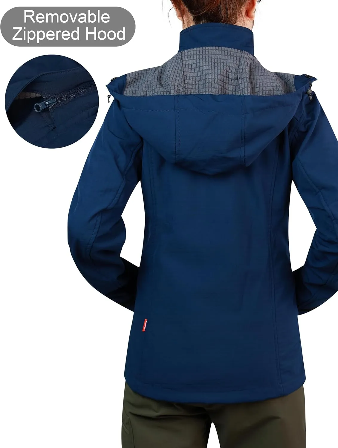 KUTOOK Women's Lightweight Softshell Jacket Fleece Lined Removable Hood with Zipper Pockets for Hiking Running Travel