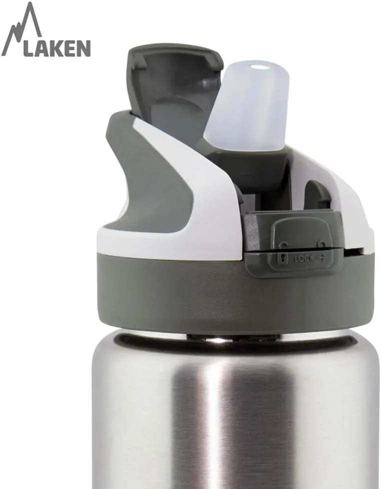 Laken Summit Stainless Steel Insulated Water Bottle with Sport Straw Cap and Lock, Leakproof, 25oz, Orange