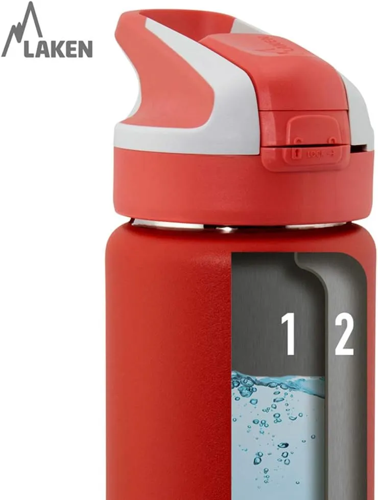 Laken Summit Stainless Steel Insulated Water Bottle with Sport Straw Cap and Lock, Leakproof, 25oz, Orange