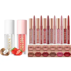 LANGMANNI Lip Oil(Strawberry Coco) 6 Matte Lipstick with 6 Lipliners Durable Makeup Set(#C)
