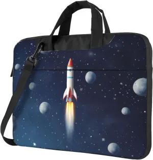 Laptop Shoulder Bag For Men Women,Waterproof Briefcase Messenger Bag Rocket In Space Laptop Sleeve Bag W/Strap Handle