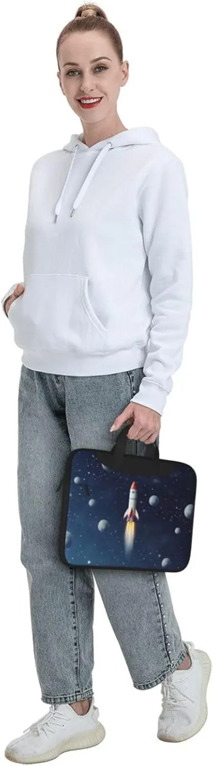 Laptop Shoulder Bag For Men Women,Waterproof Briefcase Messenger Bag Rocket In Space Laptop Sleeve Bag W/Strap Handle
