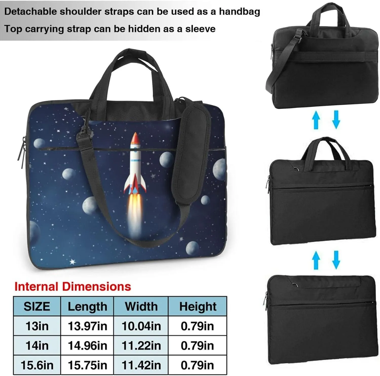 Laptop Shoulder Bag For Men Women,Waterproof Briefcase Messenger Bag Rocket In Space Laptop Sleeve Bag W/Strap Handle