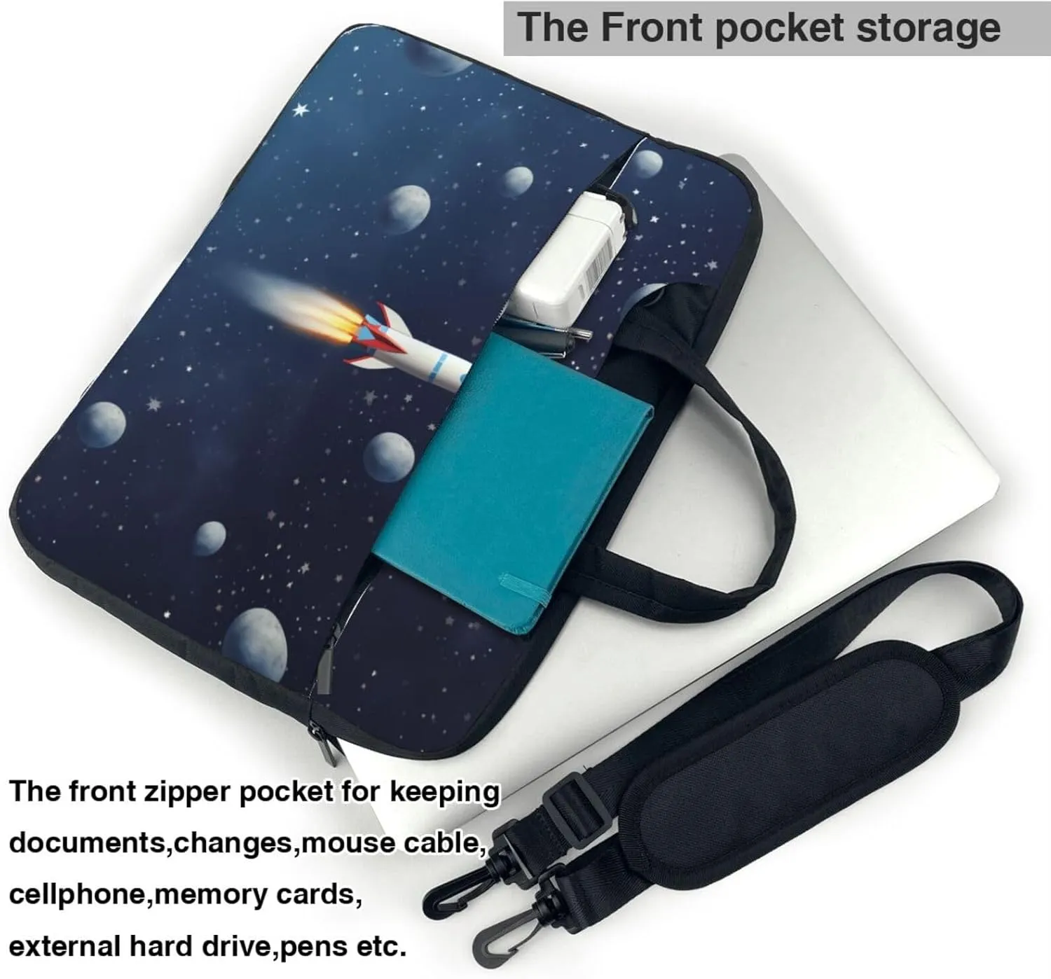 Laptop Shoulder Bag For Men Women,Waterproof Briefcase Messenger Bag Rocket In Space Laptop Sleeve Bag W/Strap Handle