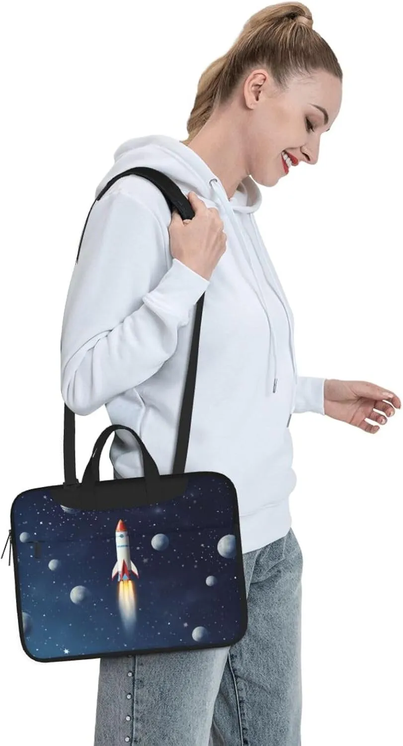 Laptop Shoulder Bag For Men Women,Waterproof Briefcase Messenger Bag Rocket In Space Laptop Sleeve Bag W/Strap Handle