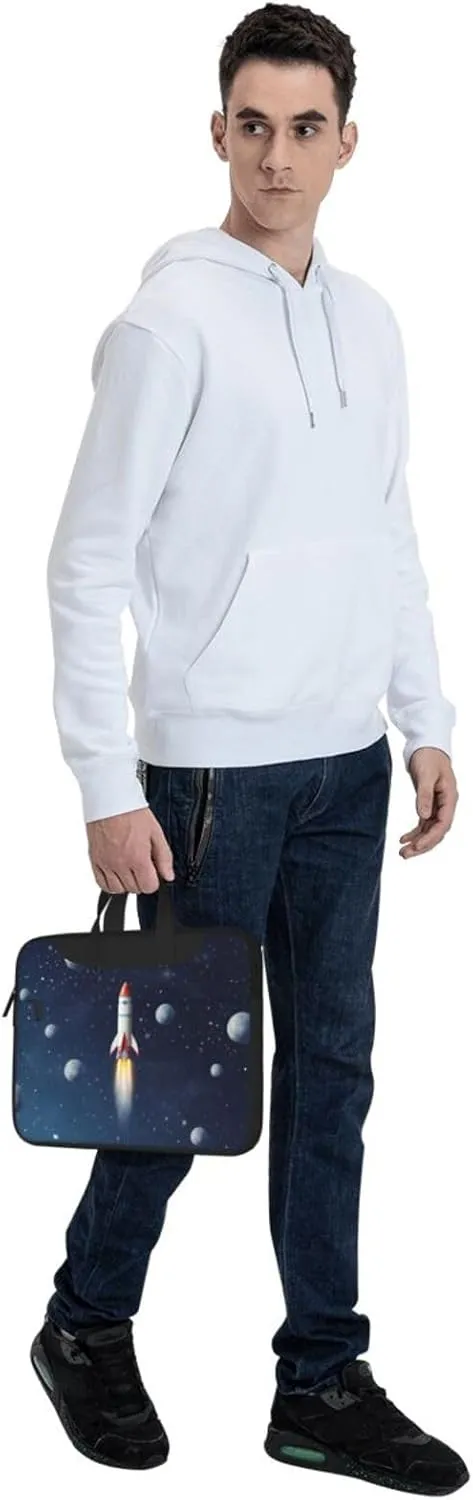 Laptop Shoulder Bag For Men Women,Waterproof Briefcase Messenger Bag Rocket In Space Laptop Sleeve Bag W/Strap Handle