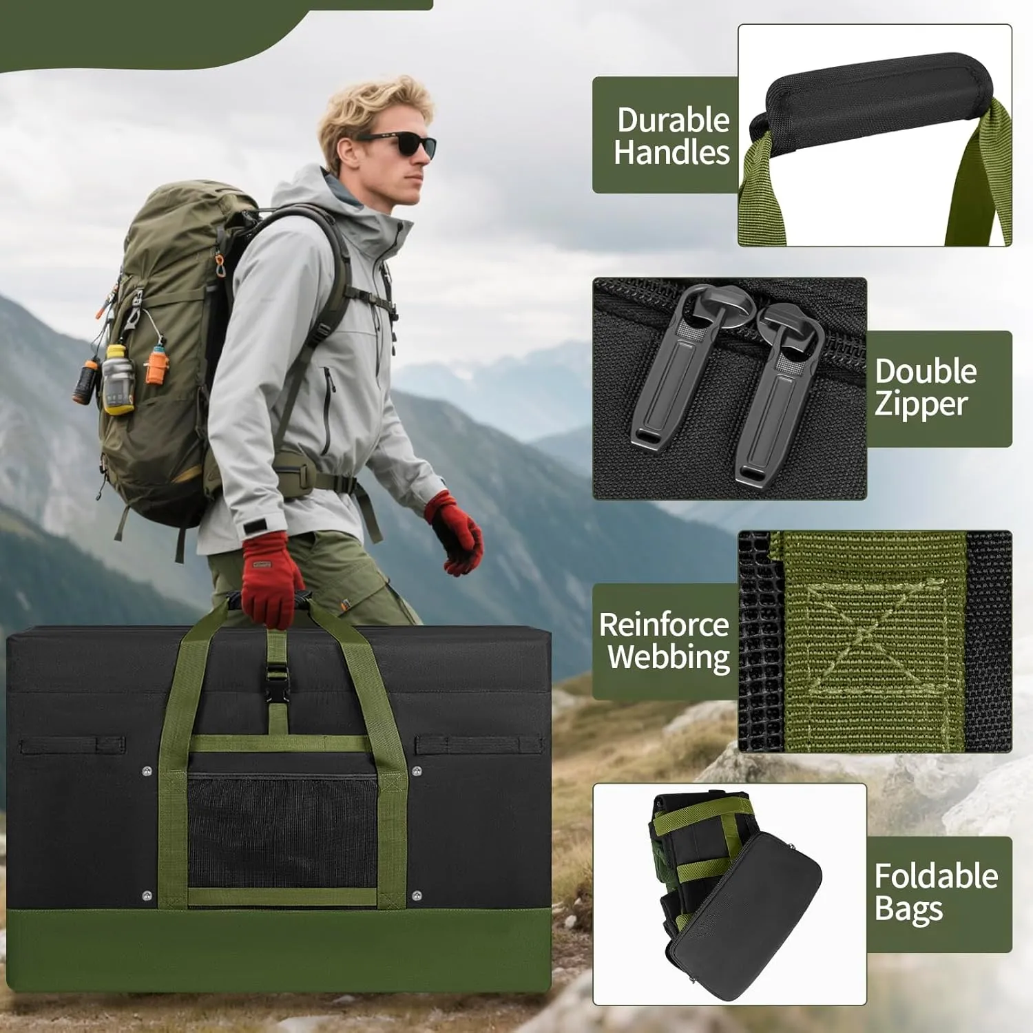 Large Duffle Bag for Travel,170L Water-resistant Camping Storage Tote, Foldable Canvas Duffle Outdoor Luggage Duffle Bag Organizer for Travel, Picnic, Moving