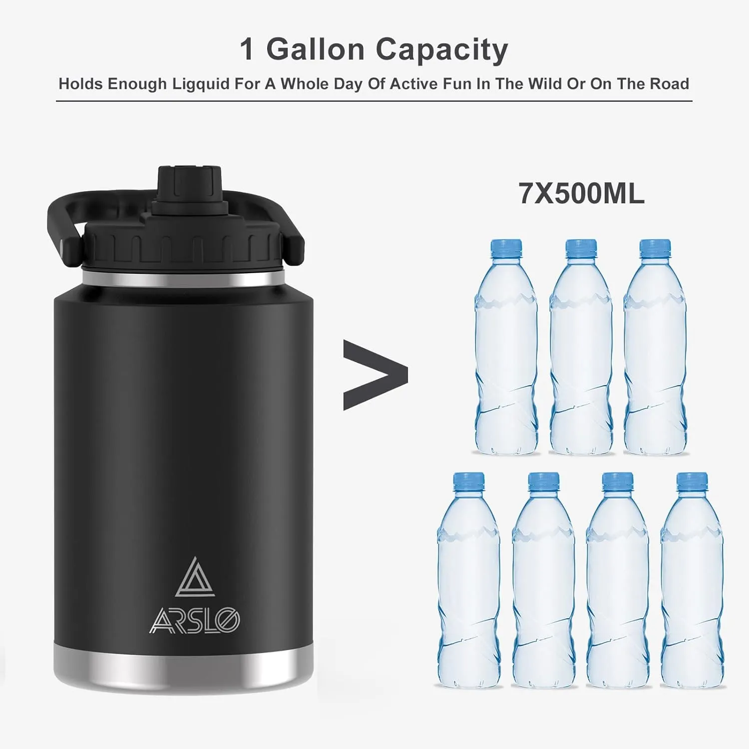 large Insulated Water Jug With Handle, One Gallon Insulated Water Bottle, 1 Gallon Stainless Steel Water Jug