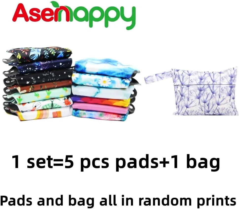 Large Random Prints Reusable Cloth Menstrual Pads Waterproof Sanitary Pads (5randompads)