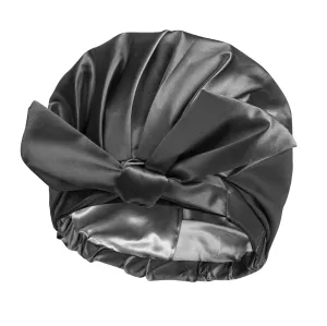 Large Reusable Waterproof Adjustable Shower Cap with Silk Satin Lined Luxury Shower Cap for Long Hair (Black)