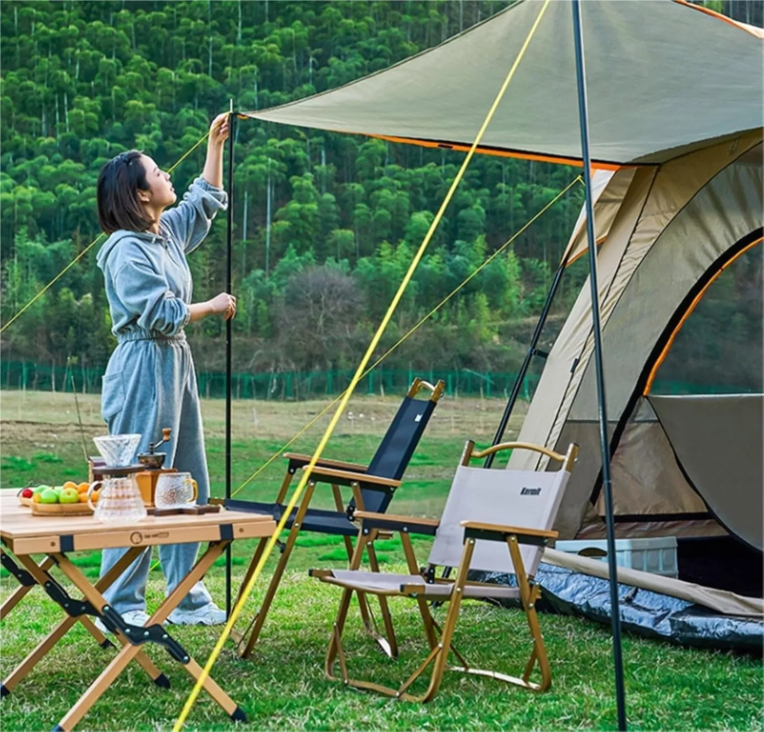 Large Tent with Two Rooms and One Living Room, Outdoor Folding Portable Windproof Camping, Thickened Rainproof, Outdoor Overnight Camping