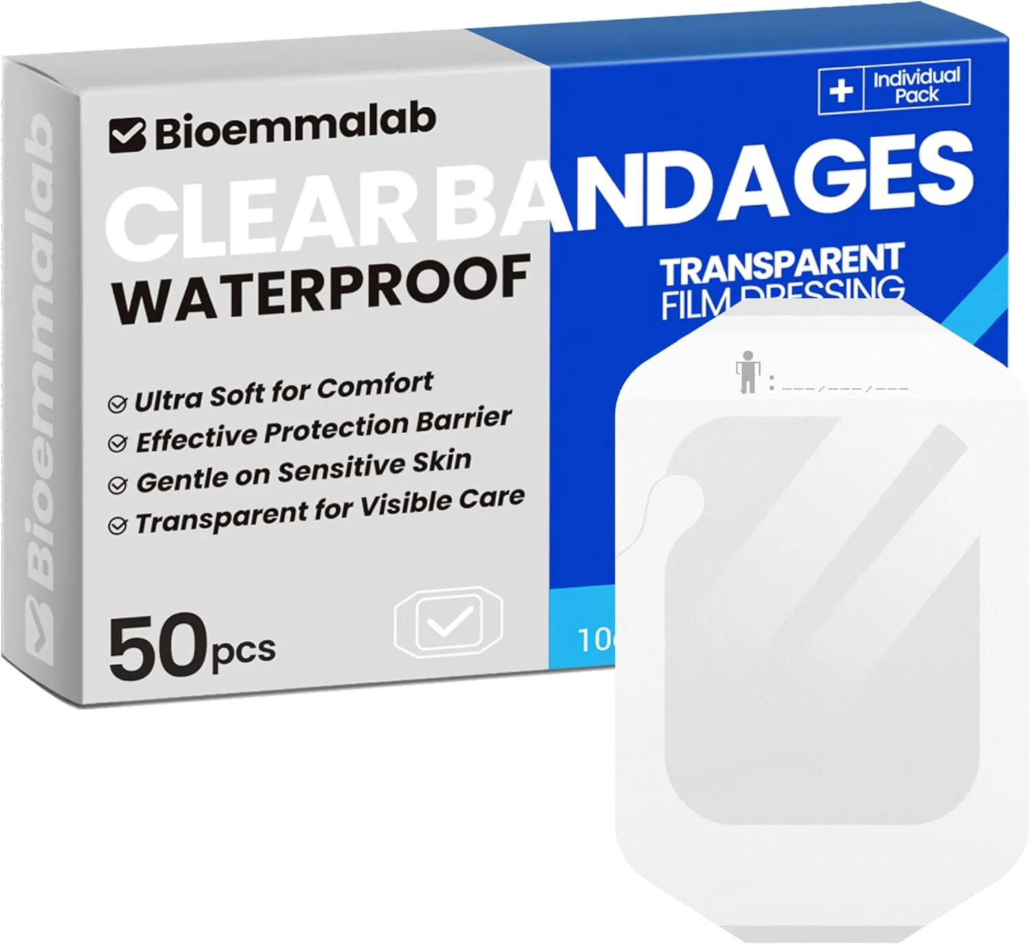 Large Waterproof Bandages Clear Dressings Tattoo Tape Sensitive Skin Wounds Care, Transparent Film Dressing Adhesive Occlusive Patch for Post Surgical Use, Medical Cover for Fragile Skin, 50 Packs