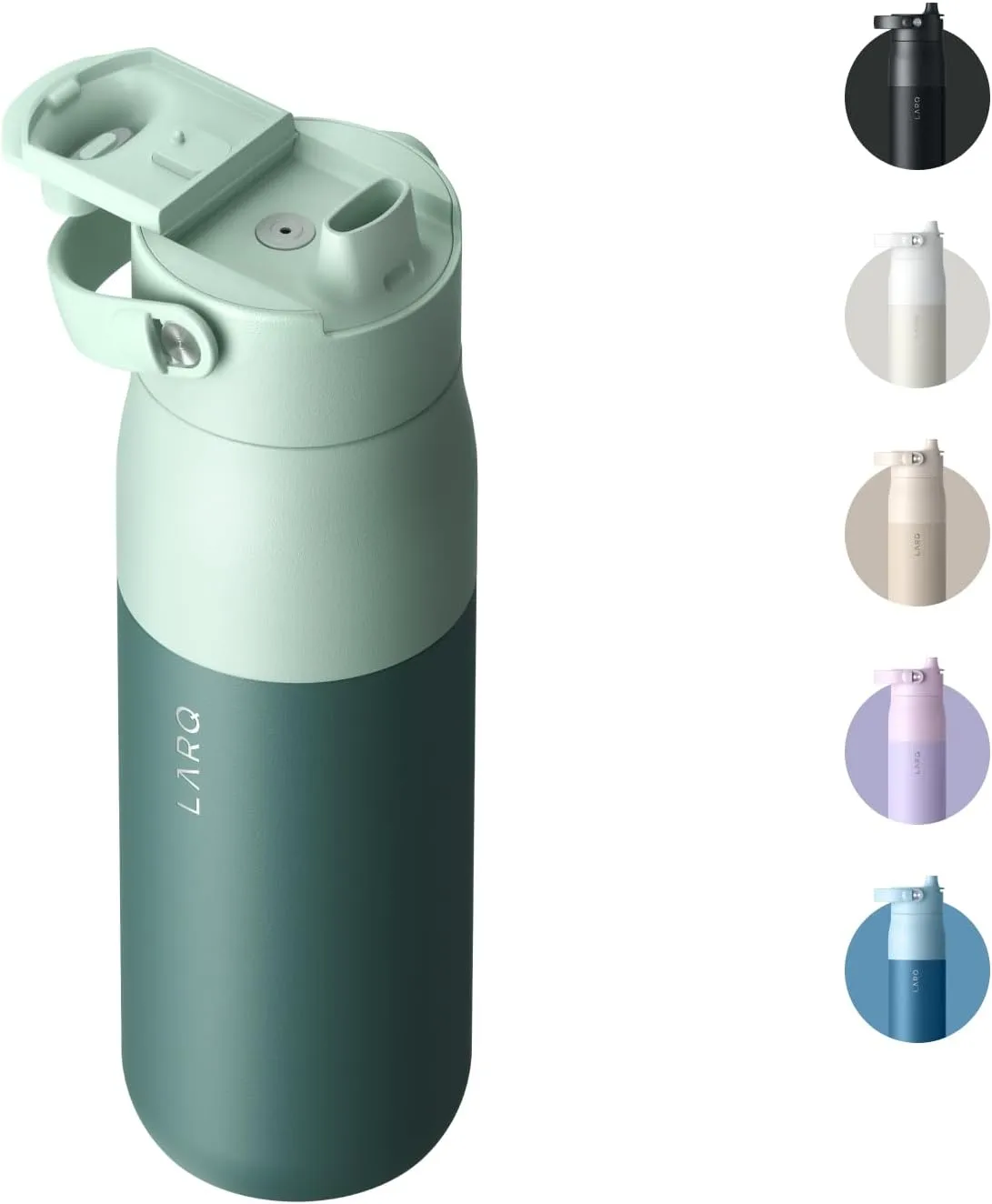 LARQ Bottle Swig Top 23oz - Insulated Stainless Steel Water Bottle With Built-In Silicone Handle | Thermos, BPA Free | Reusable Water Bottle for Sports, Gym, and Travel, Eucalyptus Green