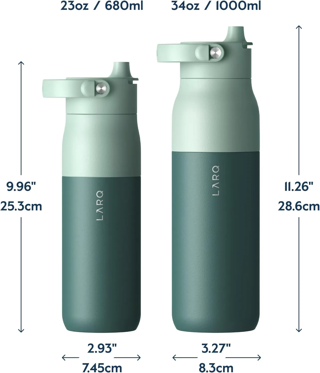 LARQ Bottle Swig Top 23oz - Insulated Stainless Steel Water Bottle With Built-In Silicone Handle | Thermos, BPA Free | Reusable Water Bottle for Sports, Gym, and Travel, Eucalyptus Green