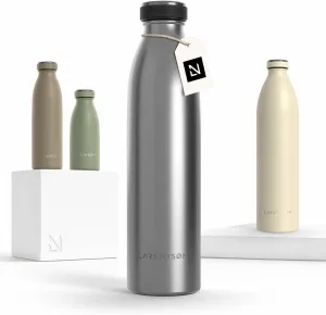 LARS NYSØM Stainless Steel Insulated Water Bottle 12oz 17oz 25oz 34oz 51oz | Insulated Thermo Flask for Hot and Cold Beverages | Leakproof Drinking Bottle (Stainless Steel, 25.4oz)