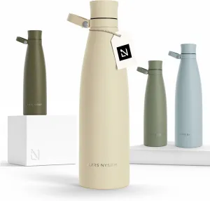 LARS NYSØM Stainless Steel Insulated Water Bottle 25oz 34oz | Insulated Thermo Flask for Hot and Cold Beverages | Leakproof Drinking Bottle (Almond Beige, 33.9oz)