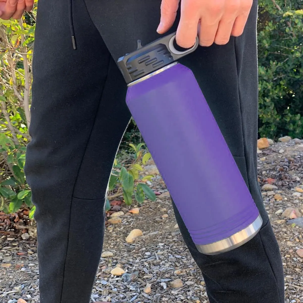 LaserGram Personalized Water Bottle, Trumpet, Stainless Steel Double Wall Vacuum Insulated with Flip Top Straw, Custom Engraved Gift (40oz / 1180ml Dark Purple)