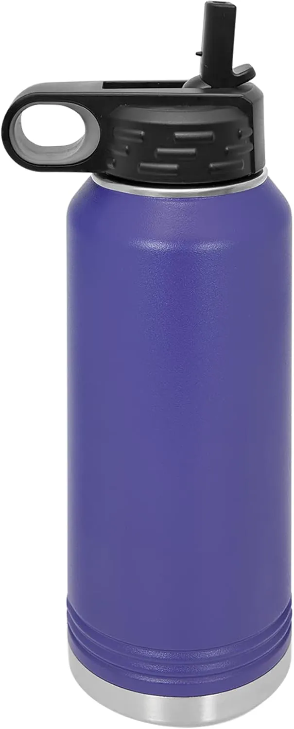 LaserGram Personalized Water Bottle, Trumpet, Stainless Steel Double Wall Vacuum Insulated with Flip Top Straw, Custom Engraved Gift (40oz / 1180ml Dark Purple)