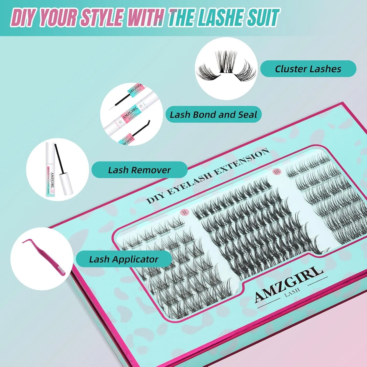 Lash Clusters Kit 144 PCS Eyelash Clusters DIY Lash Extension Kit Lashes Clusters Wispy Cluster Eyelash Extensions with Lash Bond and Seal Cluster Lashes Remover and Tweezer(C-Mix 8-16mm Kit)