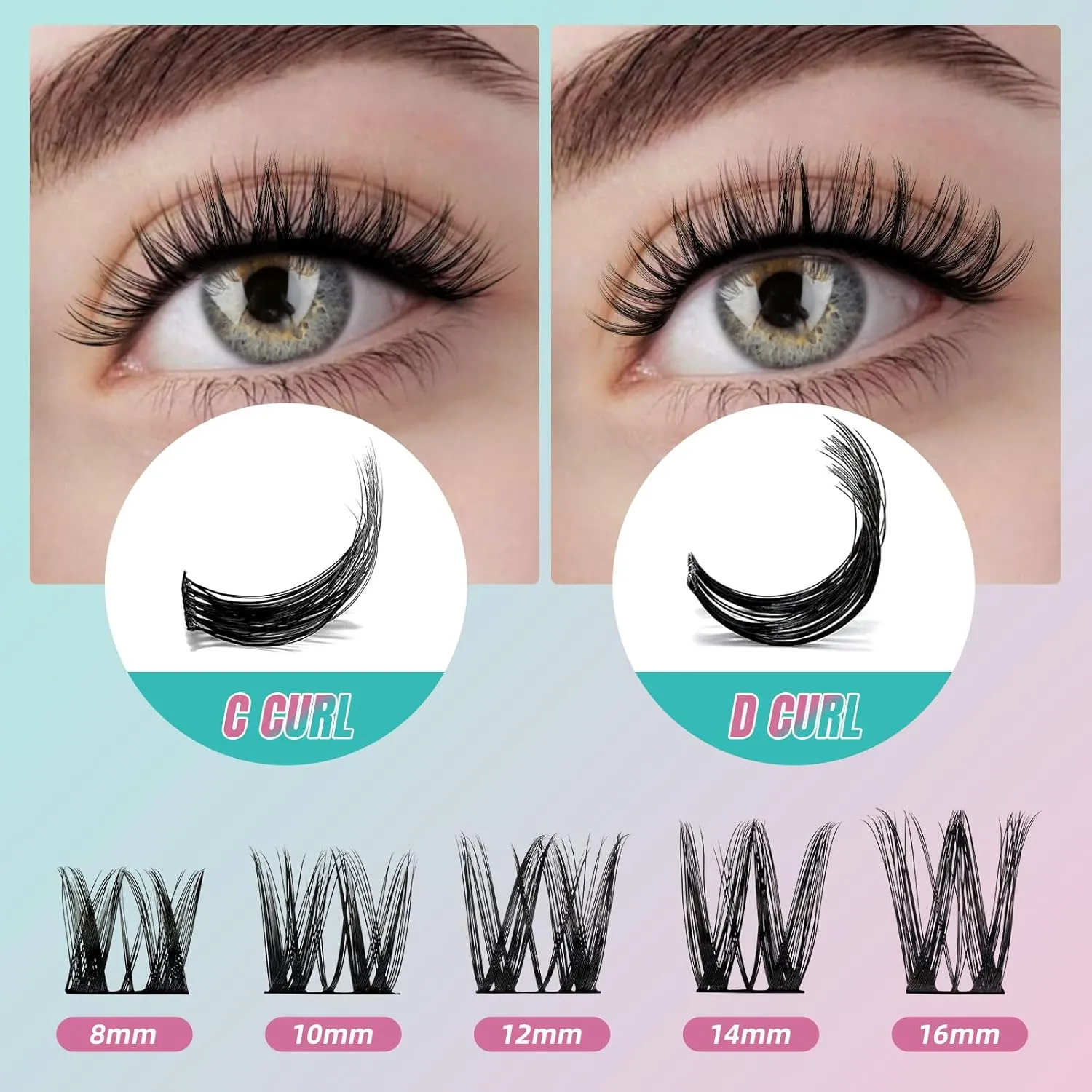 Lash Clusters Kit 144 PCS Eyelash Clusters DIY Lash Extension Kit Lashes Clusters Wispy Cluster Eyelash Extensions with Lash Bond and Seal Cluster Lashes Remover and Tweezer(C-Mix 8-16mm Kit)