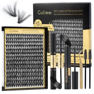 Lash Clusters Kit Individual Lash Extension Kit 280 PCS D Curl 9-16mm DIY Eyelash Extensions Kit with Lash Bond and Seal Waterproof and Cluster Lashes Glue Remover Lash Applicator by Gollee