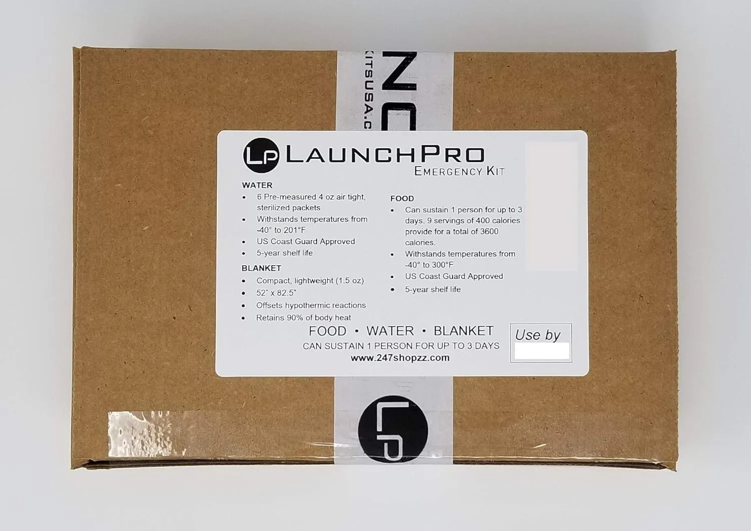 LaunchPro Emergency Food, Water & Thermal Blanket for 1 Person, 3 Days, add to Emergency or Survival kit
