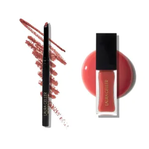 LAURA GELLER Nourishing Tinted High Shine Glossy Lip Oil, Rose Garden with Coordinating Waterproof Lip Liner, Sassy Spice | Get an All Day Lip Look, Hydrate Dry Chapped Lips
