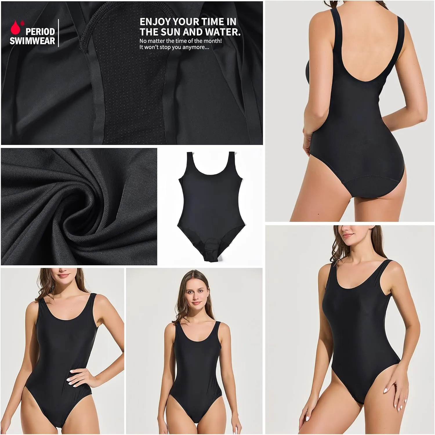 Leakproof Period Monokini Swimsuit for Women – 12-Hour Protection – 3 Styles: Drawstring, Seamless, Cross-Back