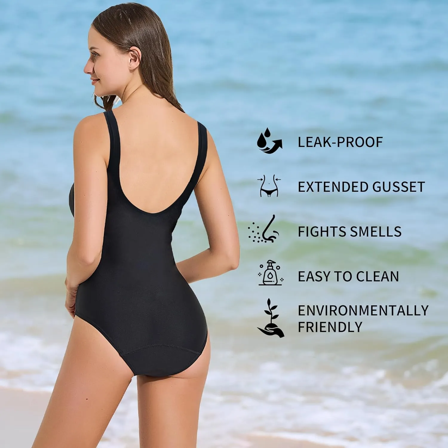 Leakproof Period Monokini Swimsuit for Women – 12-Hour Protection – 3 Styles: Drawstring, Seamless, Cross-Back