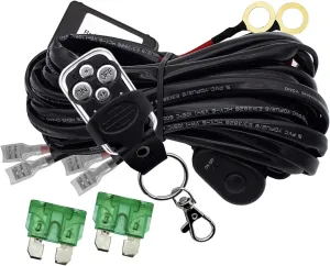 LED Lights Bar Remote Control Wiring Harness Kit 2 Leads DC12V On-Off Switch Power Relay Blade Fuse 14AWG Core Cable Wiring Harness Kit fit for LED Driving Lights Bar Work Auxiliary Lights