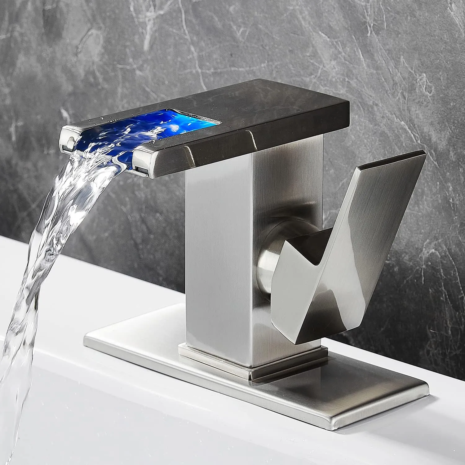 LED Waterfall Faucet - Brushed Nickel Single Hole Sink Faucet