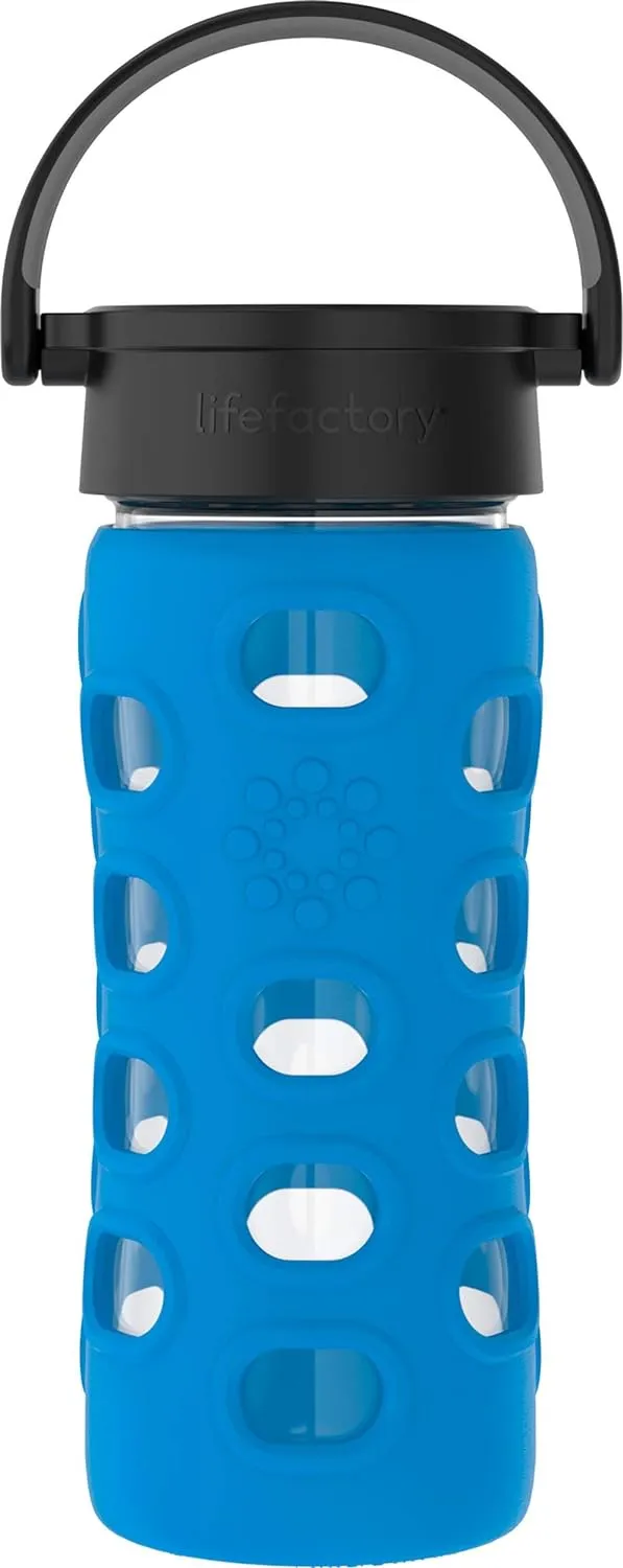 Lifefactory 12-Ounce BPA-Free Glass Water Bottle with Classic Cap and Protective Silicone Sleeve, Cobalt Blue