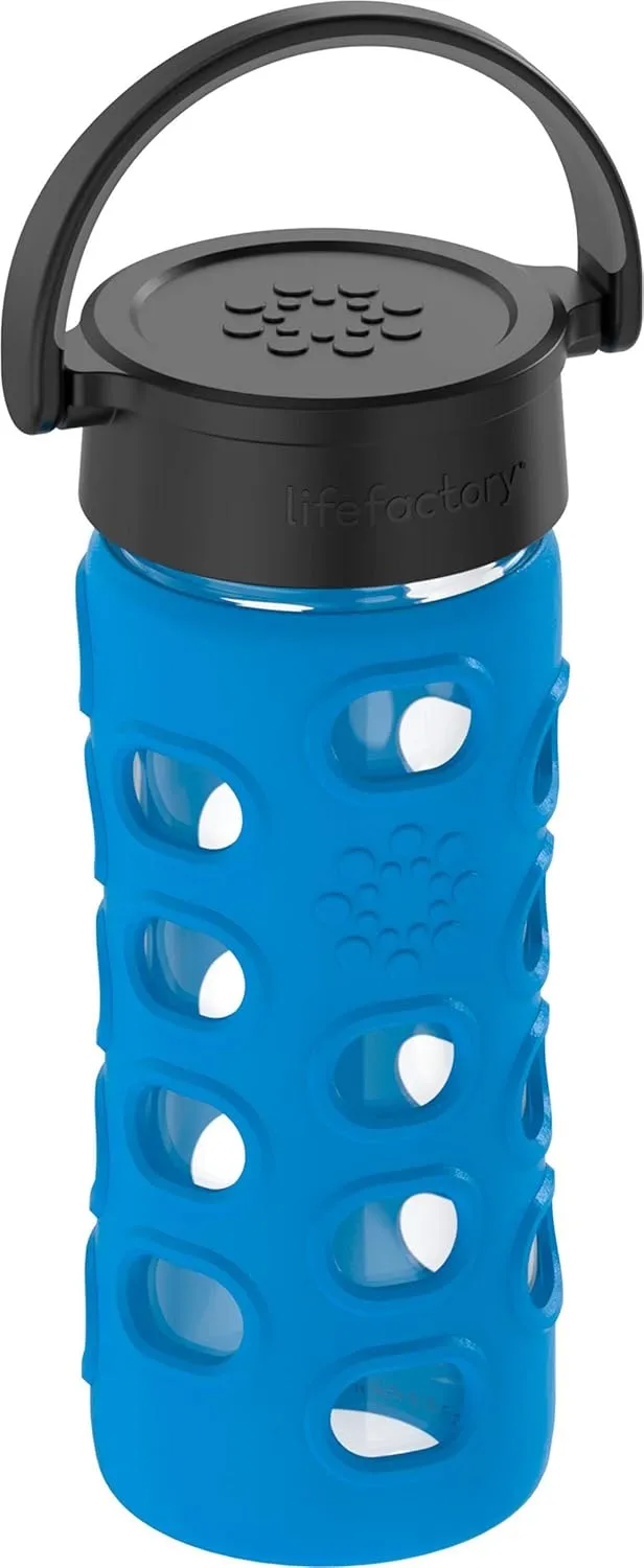 Lifefactory 12-Ounce BPA-Free Glass Water Bottle with Classic Cap and Protective Silicone Sleeve, Cobalt Blue