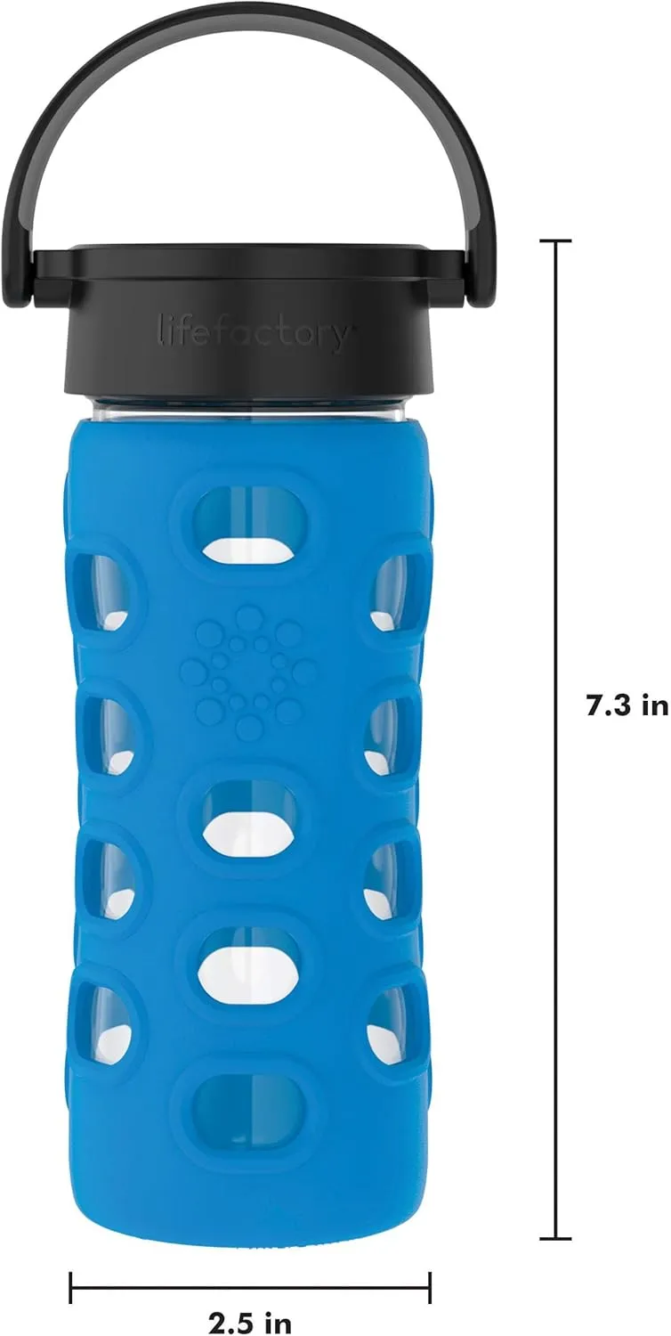 Lifefactory 12-Ounce BPA-Free Glass Water Bottle with Classic Cap and Protective Silicone Sleeve, Cobalt Blue